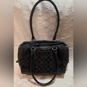 COACH Limited Edition Vintage  Black Monogram Jacquard & Leather Boston Bag
